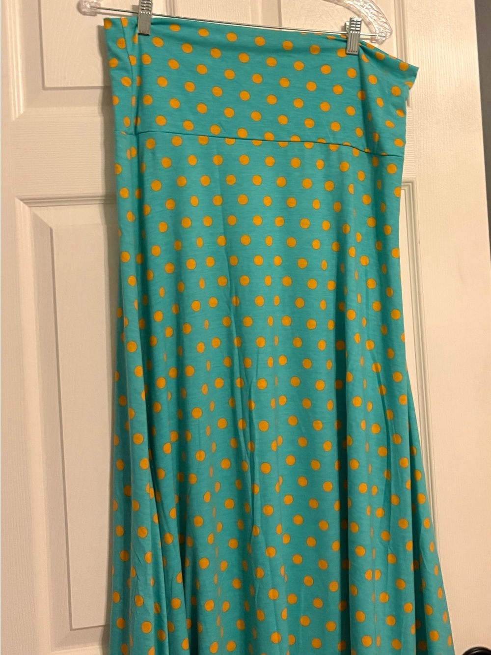 LuLaRoe Turquoise Maxi Skirt with Yellow Polka Dots